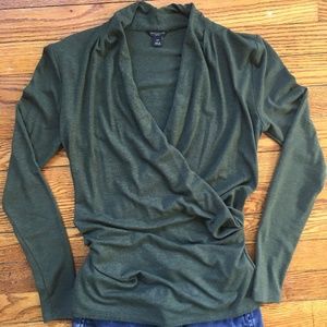 Ann Taylor Olive Green Faux Wrap Knit Top NWOT
